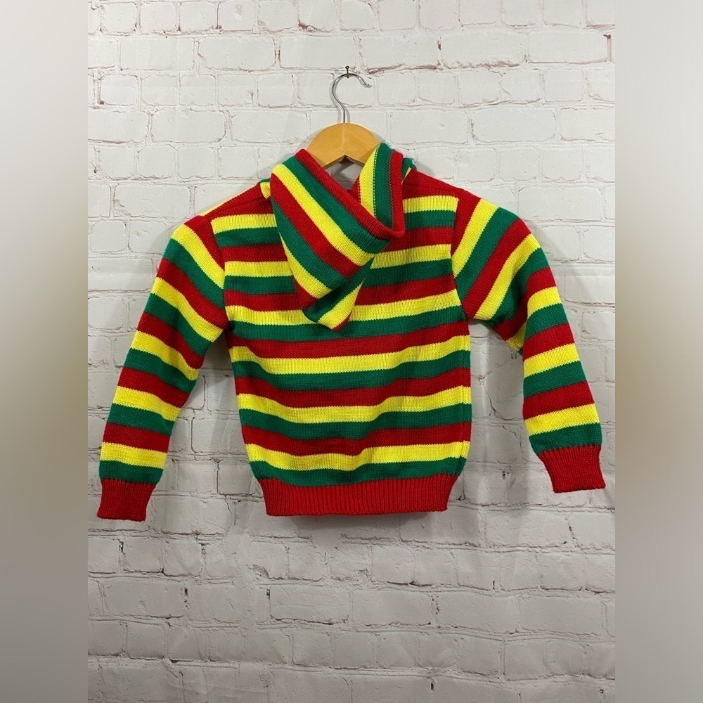 Kids Long Sleeve Striped Full Front Zip Up Hooded Knit Sweater - Picture 2 of 6